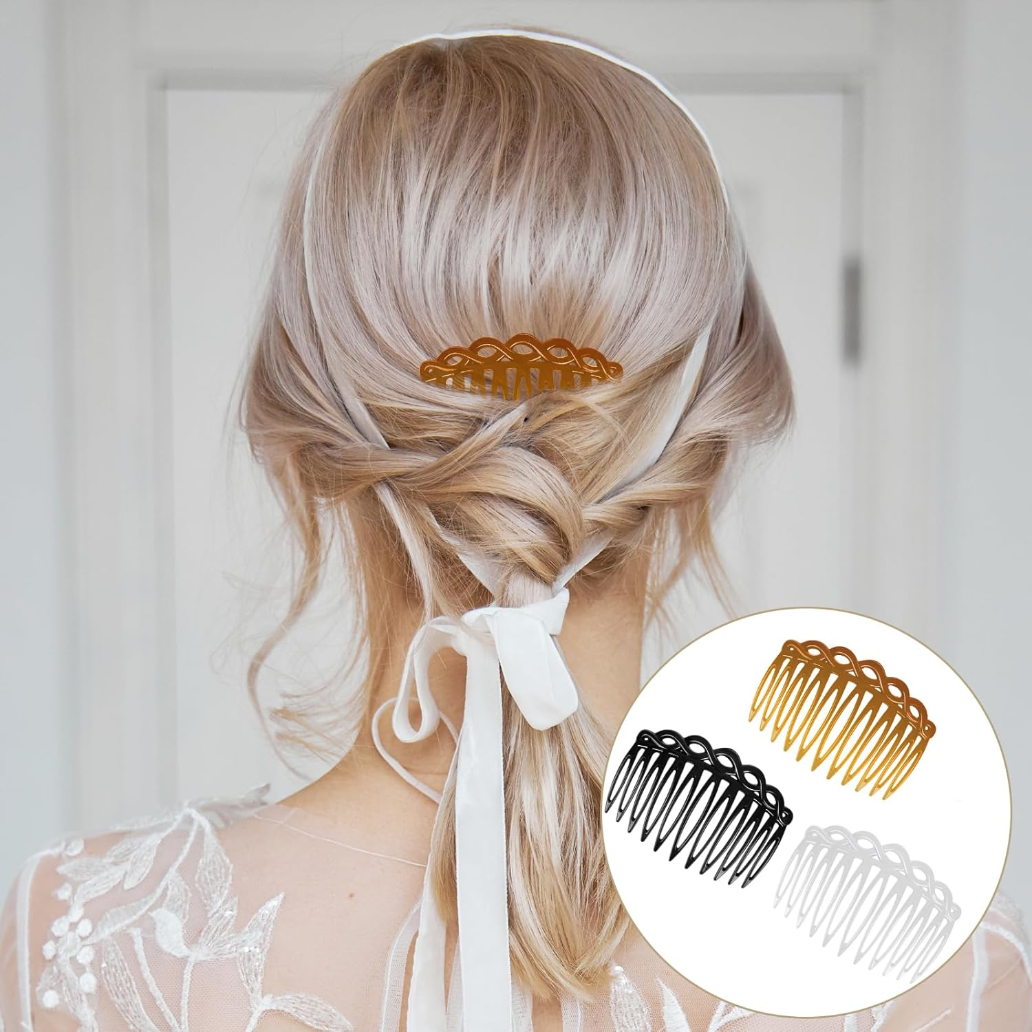 COMNICO 6 Pcs French Hair Side Combs (Black, White, Light Brown)
