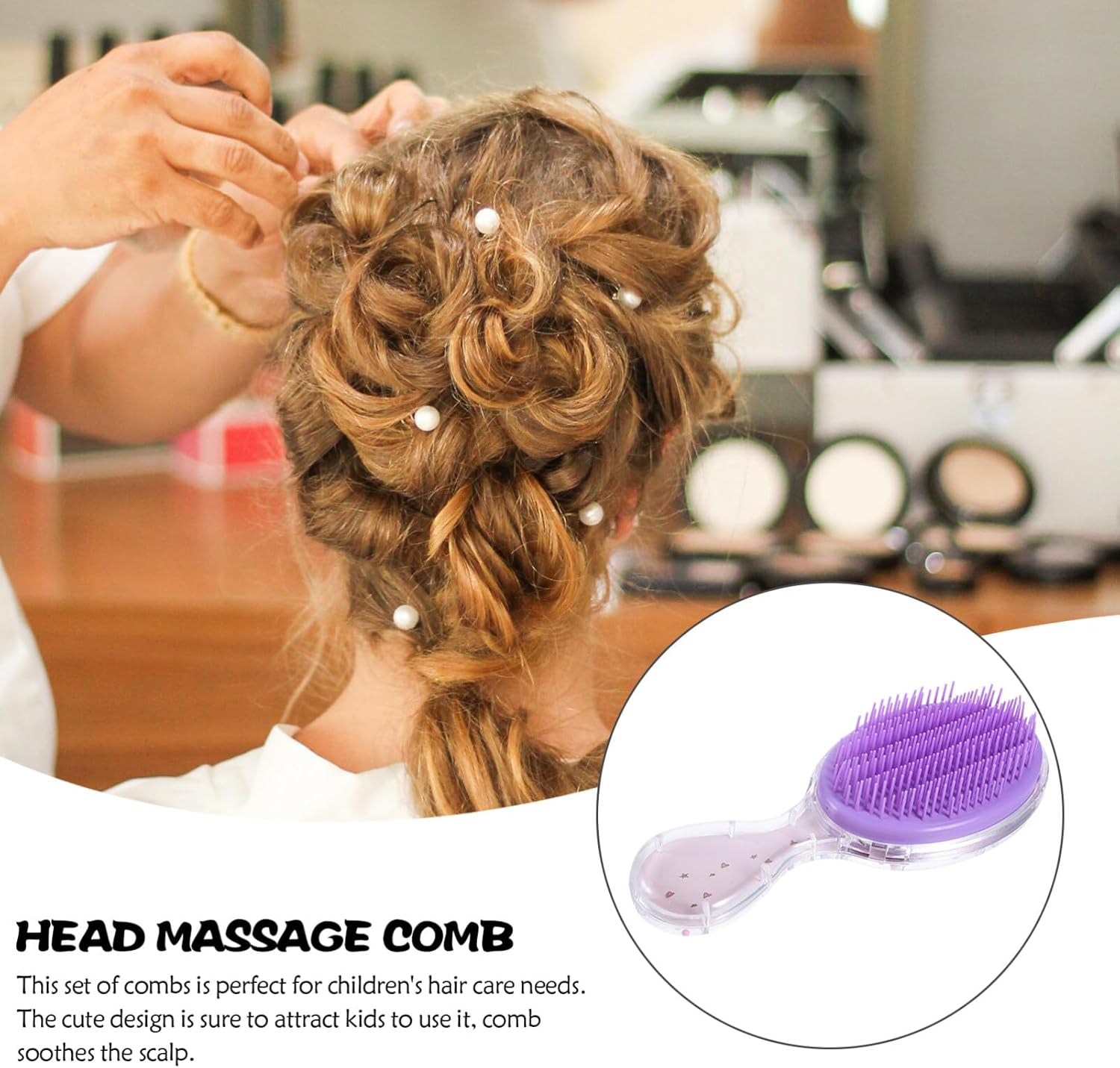 FOMIYES 2Pcs Portable Hair Brush for Little Girls Cute Detangling Hair Brush for Travel Lightweight Easy to Use for Home Go Smooth Gentle Scalp - Blue image number 5