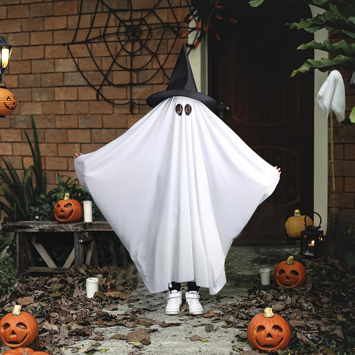 Halloween Ghost Costume Kit- Fancy Dress Cosplay Ghost Costume- Halloween Cape Top White Ghost Ornament image number 1