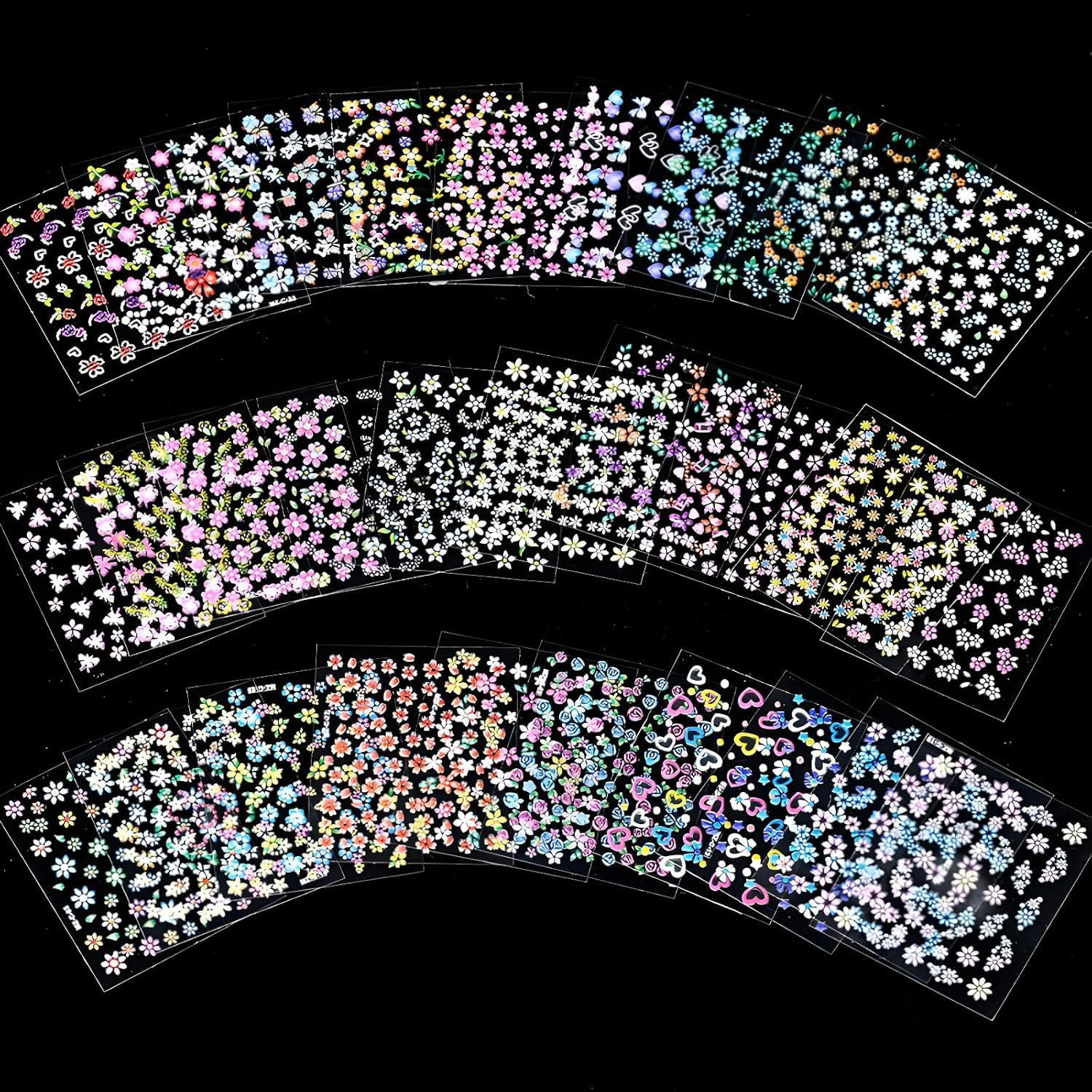 YJSPARKK 30 Sheets Flower Nail Art Stickers,3D Colorful Daisy Floral Heart Self-Adhesive Nail Decals,For Kids Girls Women Manicure DIY