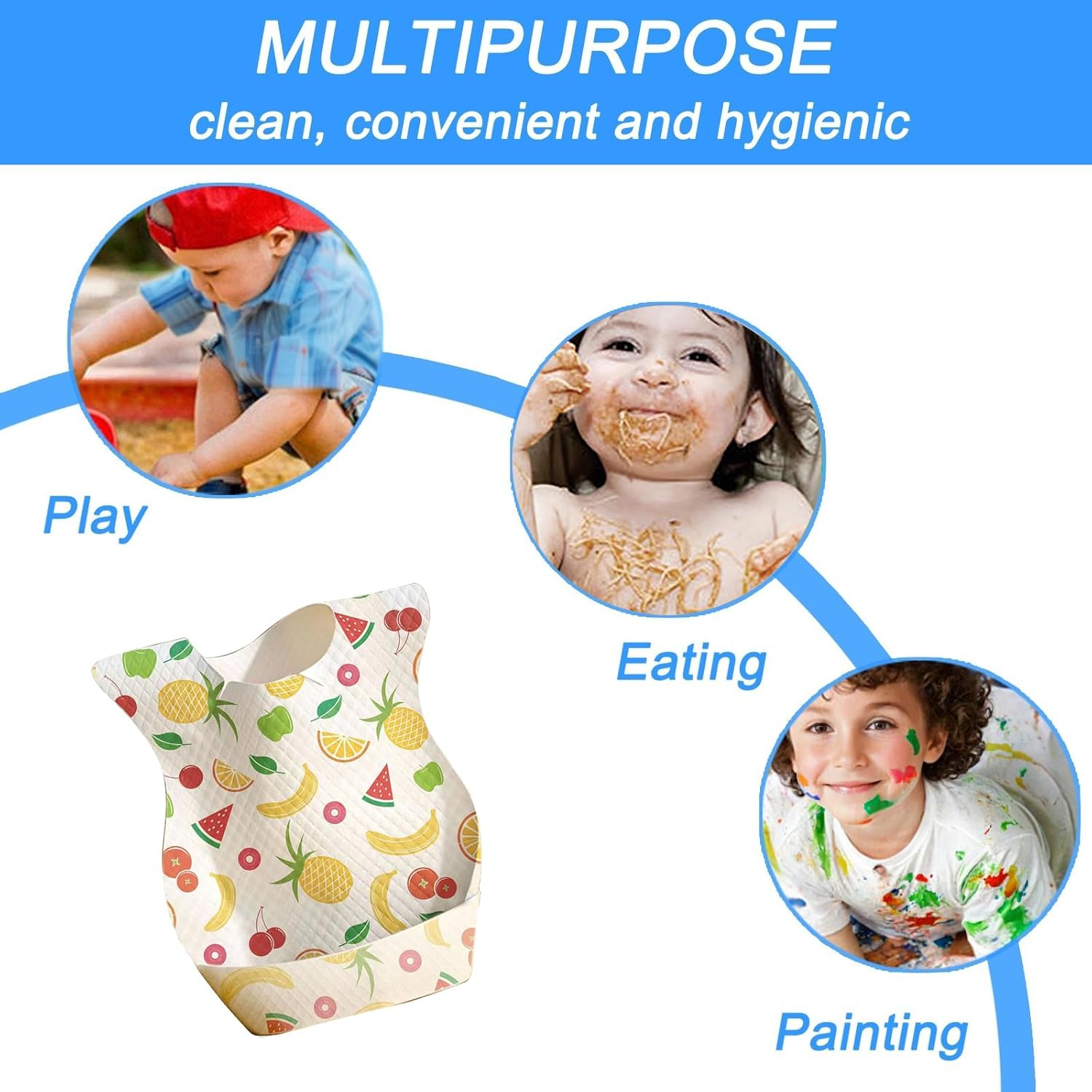 30 Pack Baby Waterproof Bibs with Large Pocket,Adjustable Neck for Boys Girls, Ideal for Travel, Outdoor, Mealtime, Soft & Lightweight image number 4