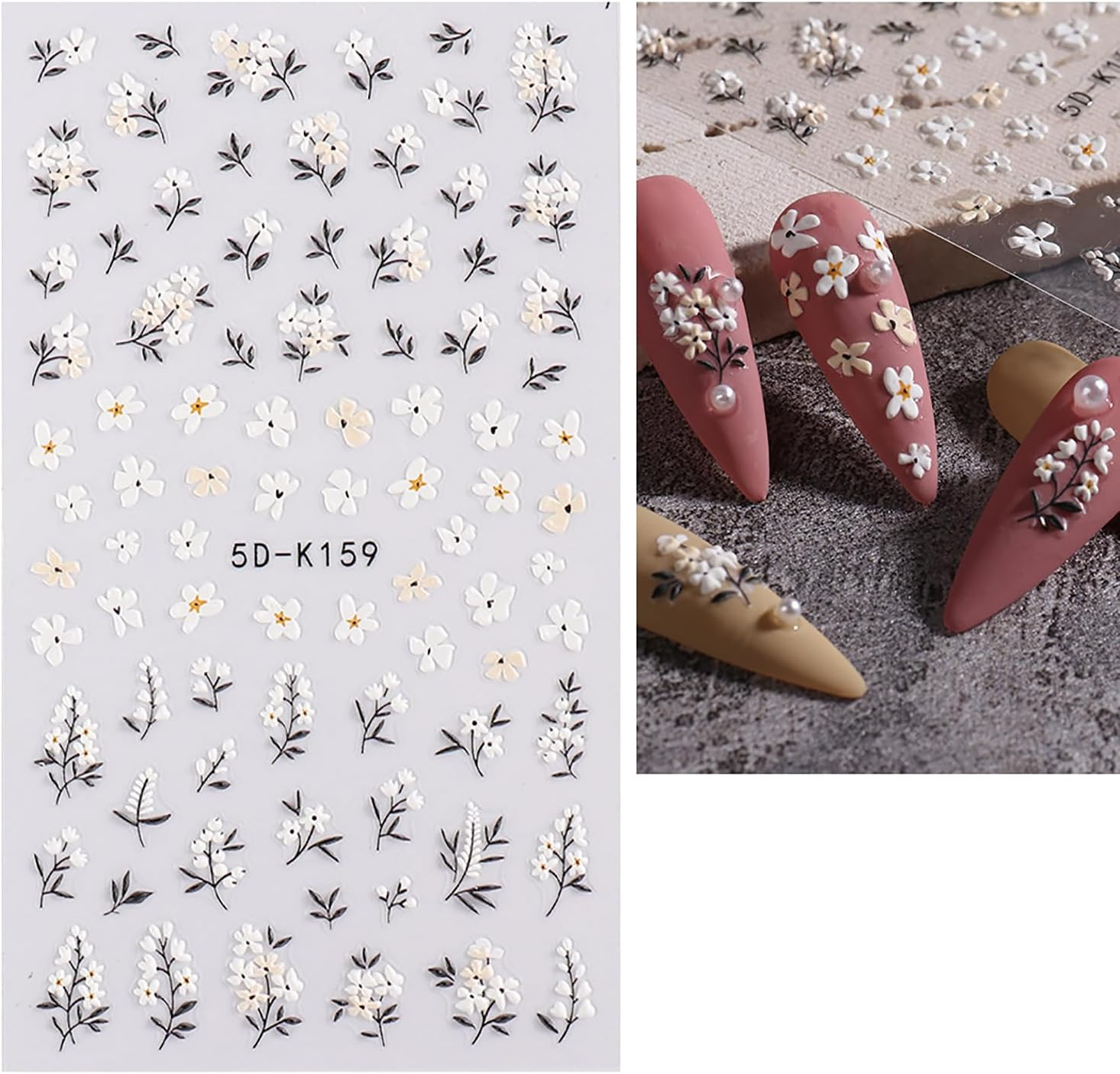 OSYLICT 3D Embossed Nail Art Stickers,5 Sheets Spring Flowers Heart Lace Self Adhesive Colorful Floral Nail Decals Supplies Accessories for Women Girls DIY Decoration image number 2