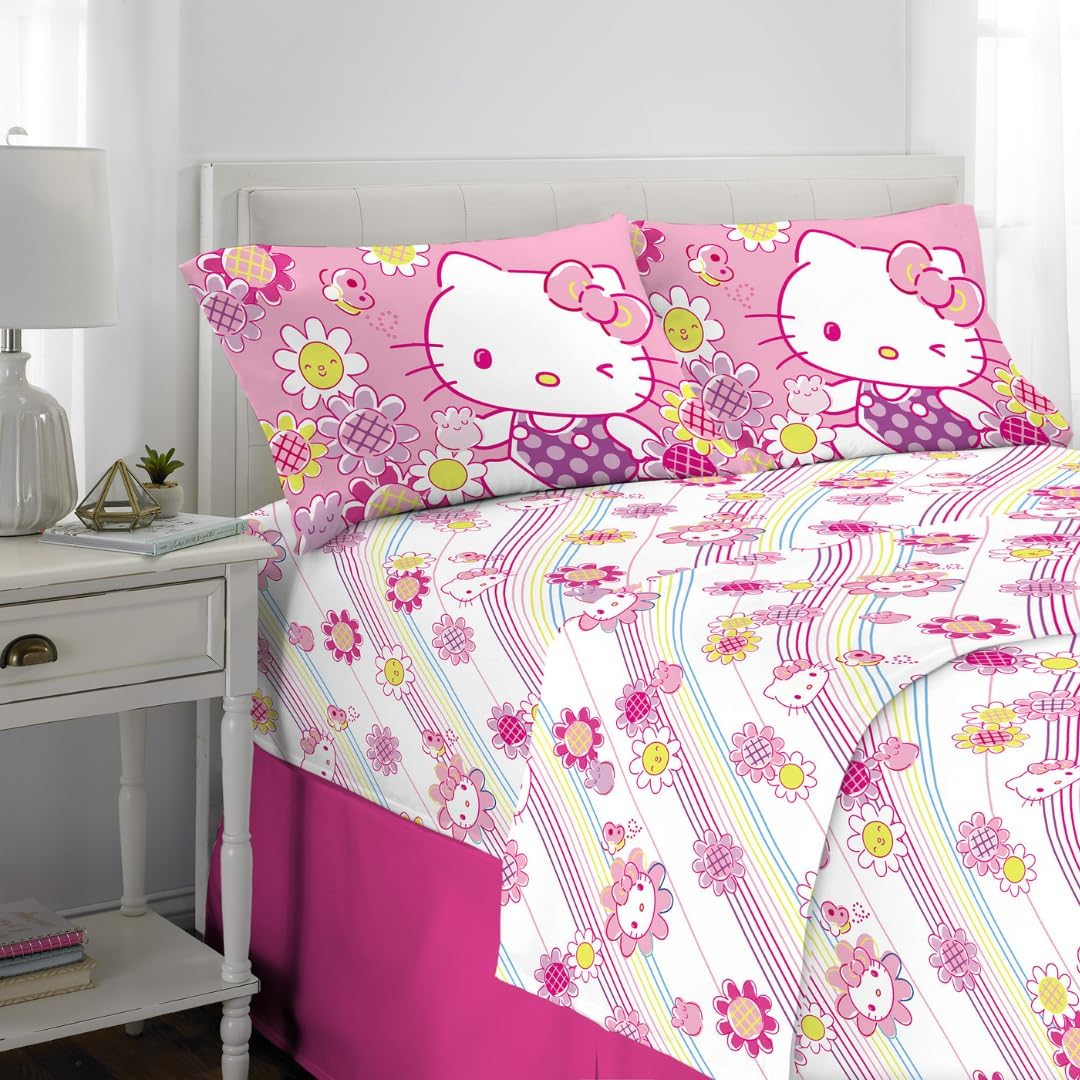Franco Hello Kitty Bedding Super Soft Microfiber Sheet Set, Queen, Hello Kitty, (Officially Licensed Product)