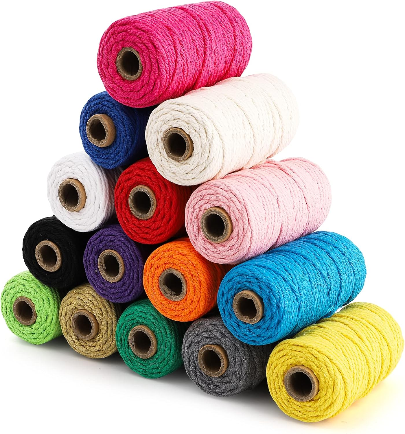 ZEAYEA 15 Rolls Macrame Cord, 3Mm X 480 Yards Natural Cotton Macrame Rope, 4-Strand Twisted Soft Cotton Twine String Cord for Artworks, Wall Hanging, Plant Hangers, Crafts, Knitting, 15 Colors image number 2