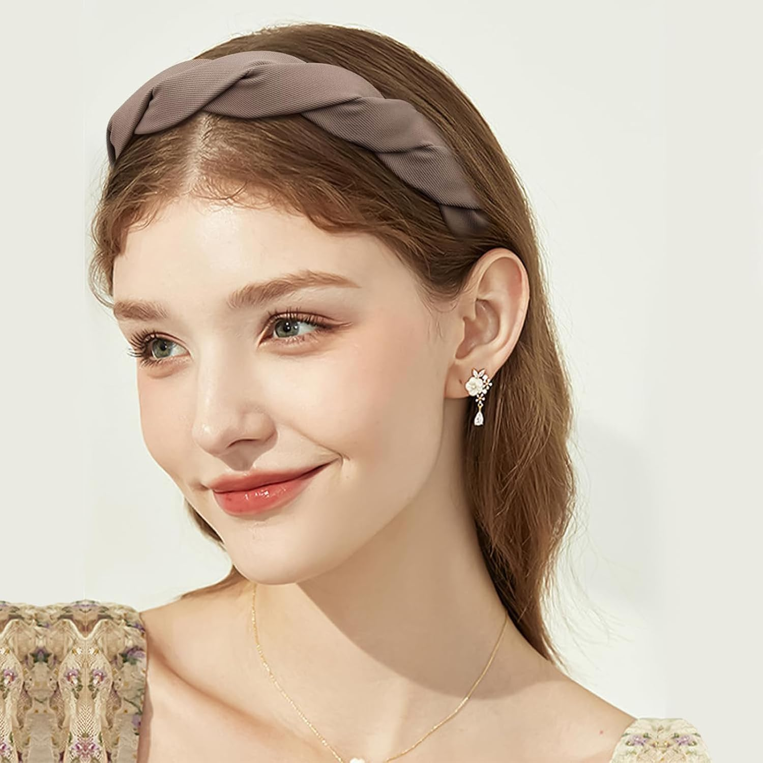 Nayyana 3 Pieces Fashion Solid Headbands for Women and Girls, Wide Braided Headband, Fabric Hair Bands with Tooth, 3Cm Non-Slip Headband Accessories, Coffee Color image number 2