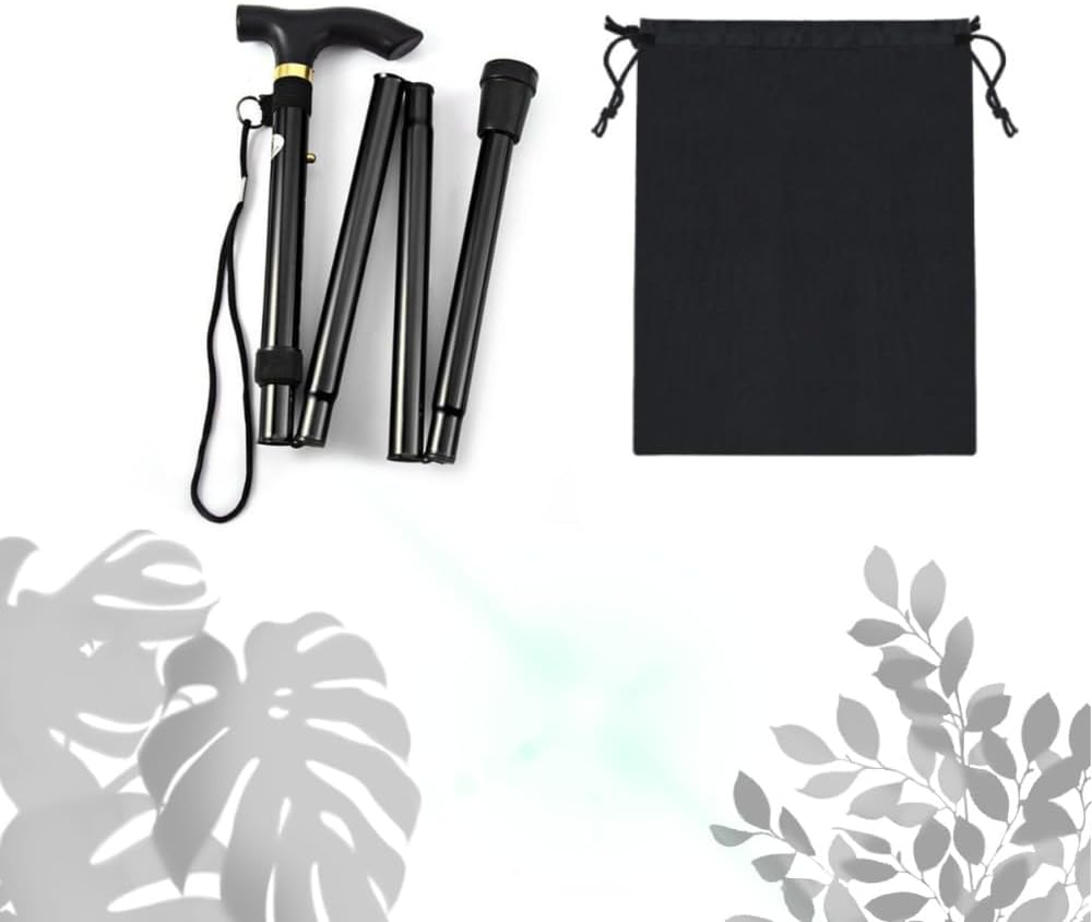 Lightweight Aluminum Trekking Pole, Foldable Walking Cane for Seniors, Walking Stick for Men & Women, Collapsible Cane- Pocket Cane Lightweight Adjustable Heavy Duty Folding Walking Stick Black