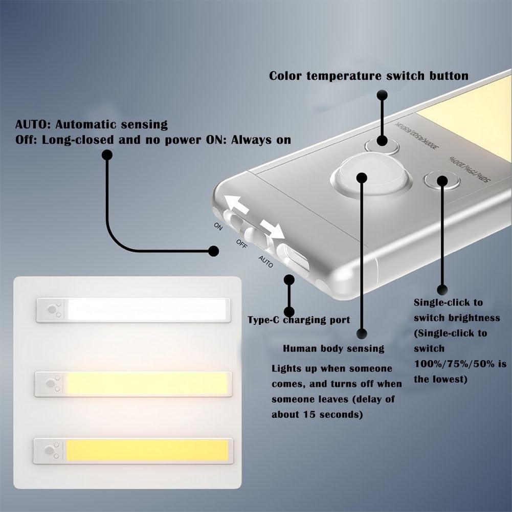 66LED Rechargeable Motion Sensor under Cabinet Lights,Battery Operated Motion Light Indoor,Magnetic Dimmable Closet Light,Wireless Counter Lights Sensored,Undercounter Strip for Kitchen Hallway image number 3