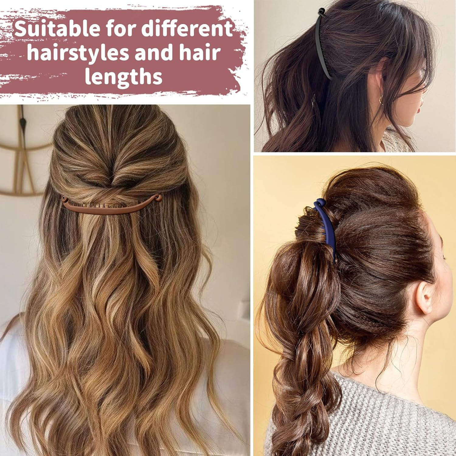 Pack of 4 Banana Clips, Banana Clip Hair, Banana Clip, Thick Hair, Large Hair Clip, French Banana Clip, Banana Hair Clips, Women'S Non-Slip Ponytail Holder for Women image number 6