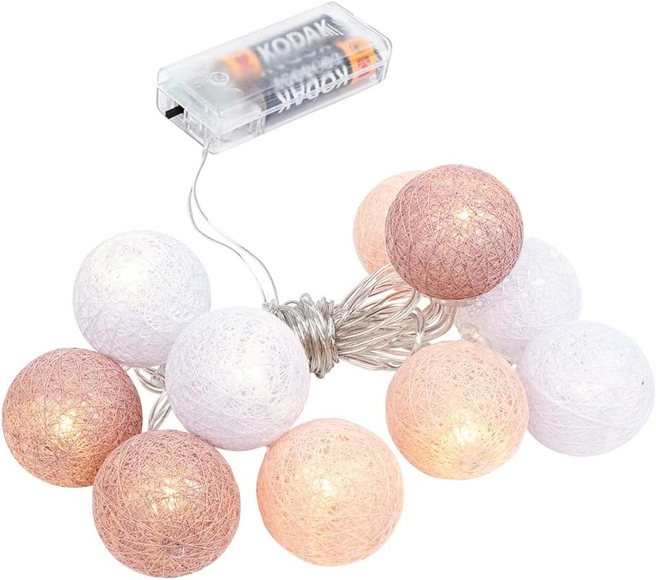 Ideen Mit Herz Ball Fairy Lights with 10 Leds, Battery Operated, 10 Cotton Balls in 3 Colours, Diameter 35 Mm per Ball, Includes Timer (White, Apricot, Dusky Pink) - White, Apricot, Dusky Pink image number 4