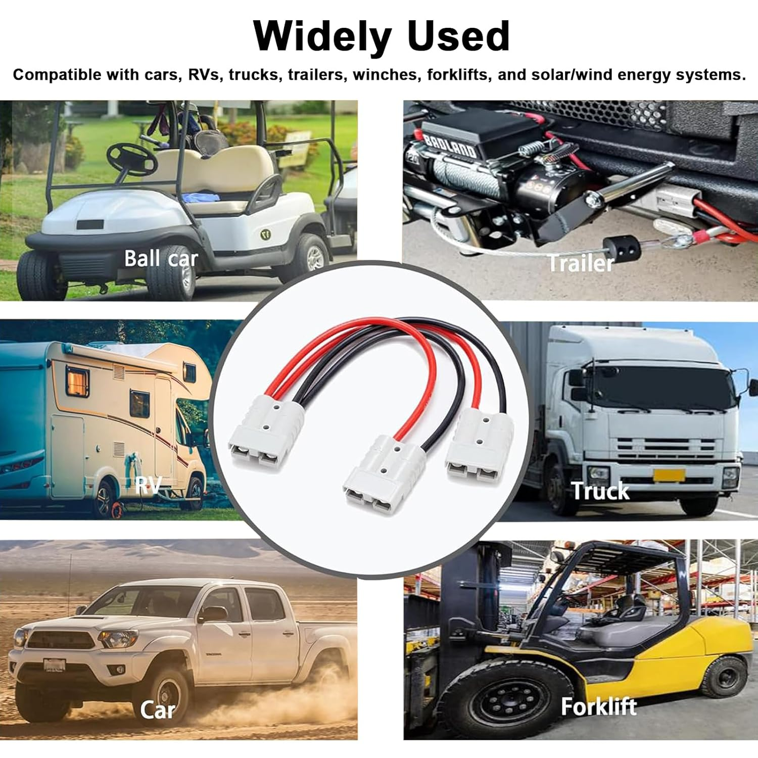 50A Anderson Double Y Splitter Cable,1 to 2 Anderson Plug Connector Double Y Adapter,10 AWG 6Mm Battery Cable for Car, Rv,Truck,Trailer,Winch,Forklift,Solar & Wind Systems image number 5