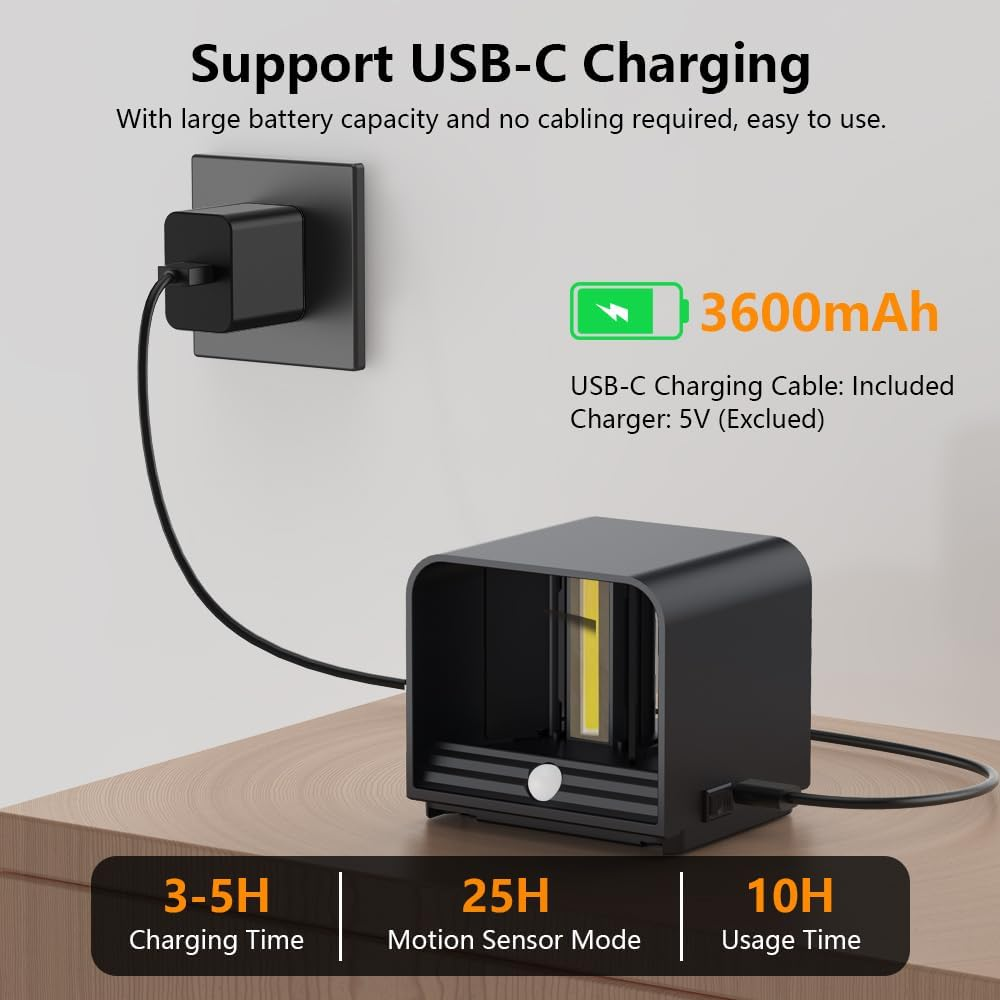 Ainostone Battery Wall Lights with Motion Sensor, Pack of 2, LED Wall Lights with Motion Sensor, Warm White, 2 Modes, USB-C Rechargeable, Adjustable Light Angle for Indoor, Hallway, Stairs, Bedroom image number 2