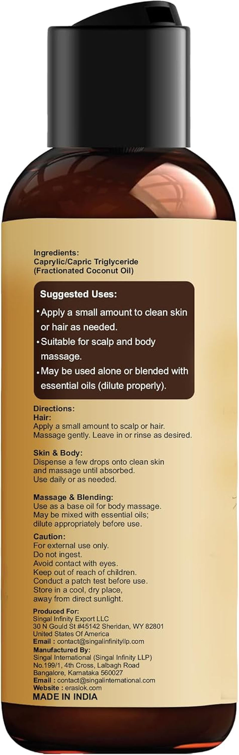 Raslok Fractionated Coconut Oil &ndash; 100% Pure & Lightweight | Non-Greasy Carrier Oil for Hair, Skin, Body & Massage | Hexane-Free | 200Ml / 6.76 Fl Oz image number 4