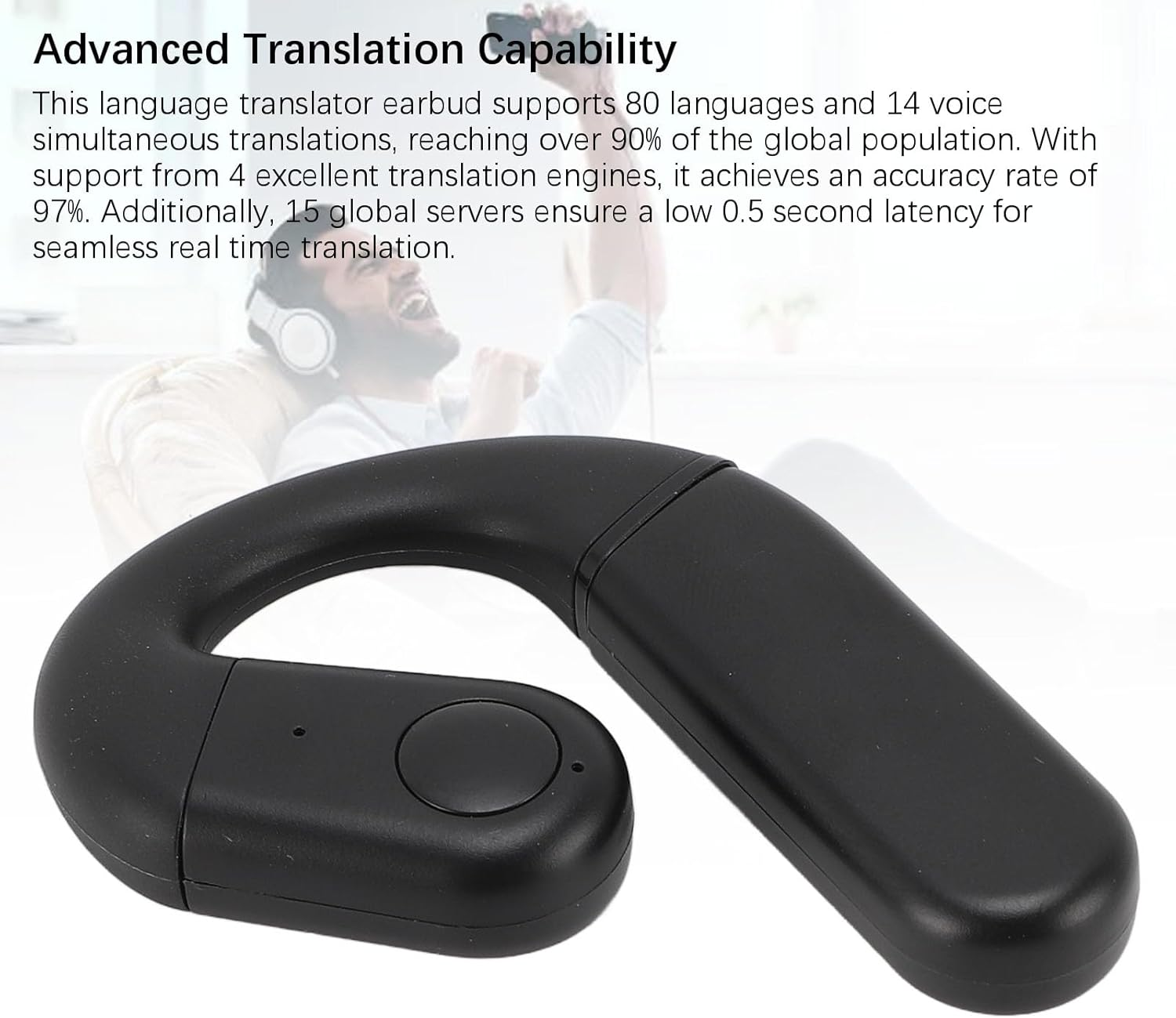 ASHATA 80 Languages Translation Earbud, 97% Accuracy, Real Time, Comfort Wear, Music Calls with APP for 4 Hours Continuous Use image number 4