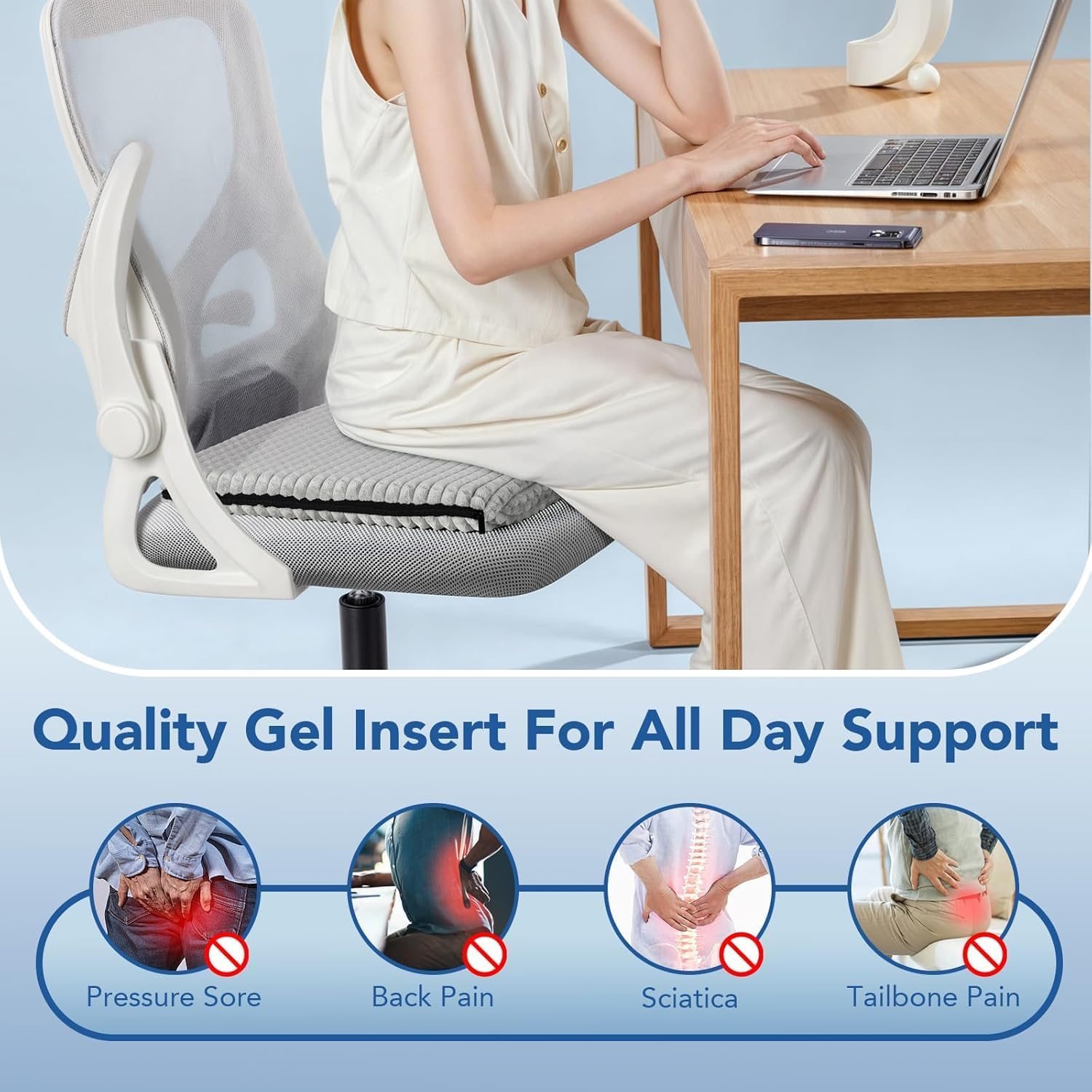 HASA Zone Gel Seat Cushion, Double Thick Breathable Car Seat Cushion for Long Sitting, Back Support Cushion with Warm Cover for Winter Home Office Car Wheelchair & Pet image number 4