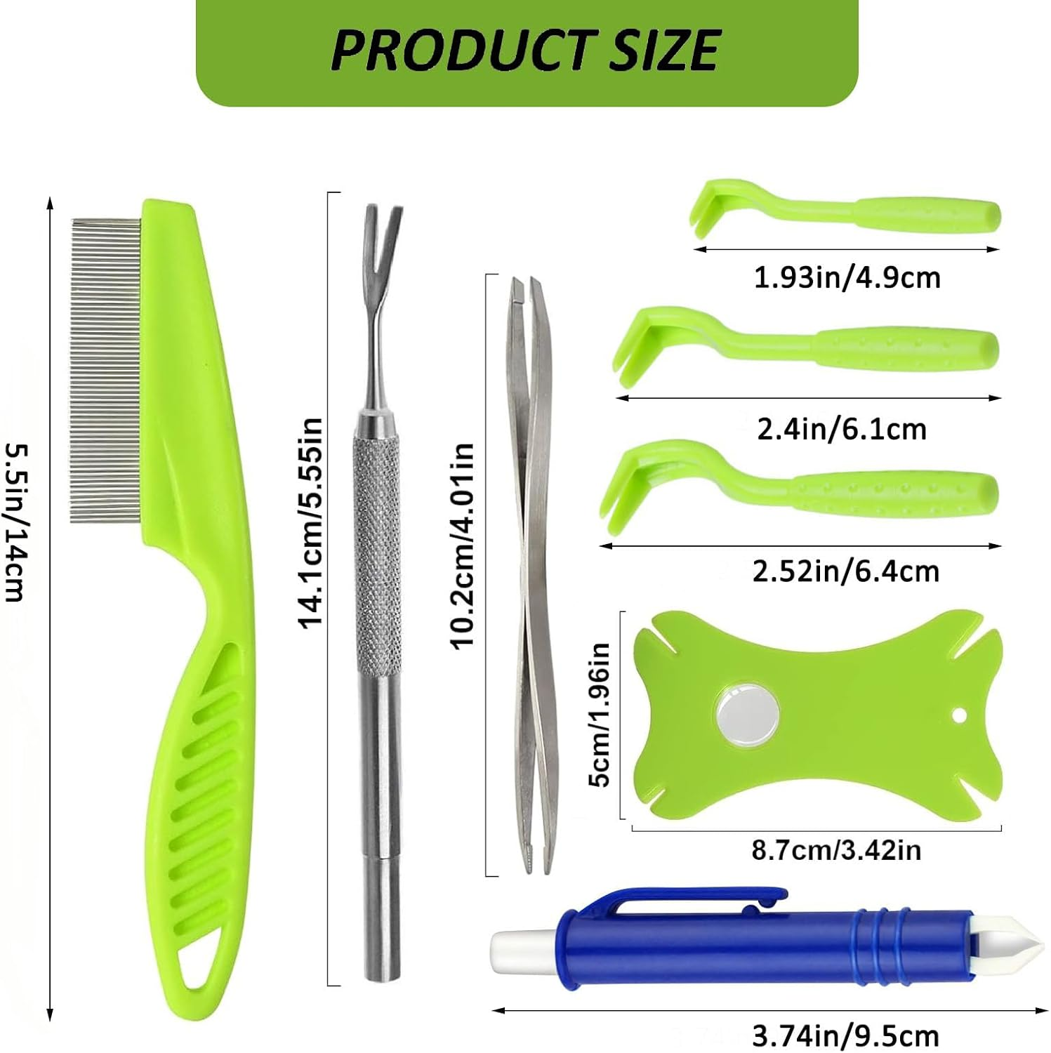 Tick Removal Tool Kit 8 in 1 for Dogs Cats with Storage Box, Effective,Safe & Easy,Stainless Steel Metal Grooming Flea Comb and Tick Tweezers,For Humans and Pets(With Magnifying Glass) image number 1