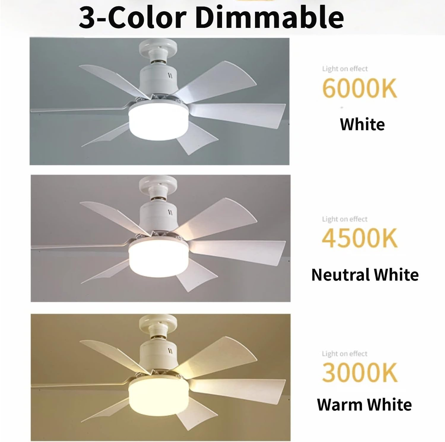 Socket Fan Ceiling Light with Light and Remote, E26/E27/B22 Plug in Bulb for Bedroom, Kitchen, Living Room, Workshop-3 Color Temperatures, 3 Fan Speeds,2000 Lumens,(Batteries Not Included) image number 3