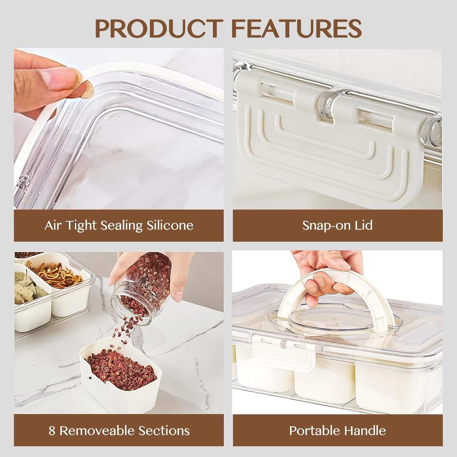 Divided Serving Tray with Lid, Handle & Cutlery Compartment,Removable Snack Platters Food Storage Container, Portable Snack Box Charcuterie Container, Clear Organizer for Candy & Snacks (2 PCS) image number 5