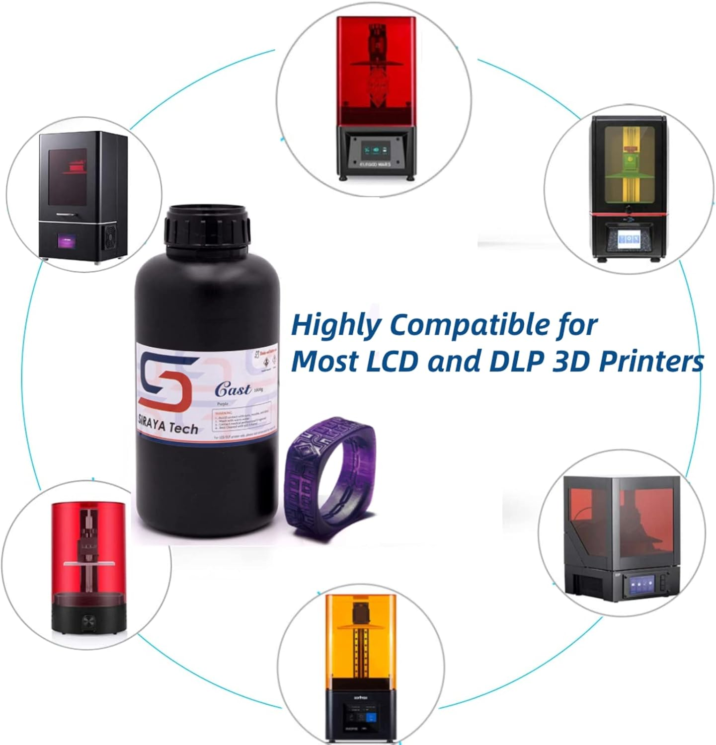 Siraya Tech Cast 3D Printer Resin Easy to Print Use and Burn High Resolution Castable 405Nm LCD Uv-Curing Photopolymer Resin for Making Jewelries and Metal Parts (Purple, 1Kg) image number 2