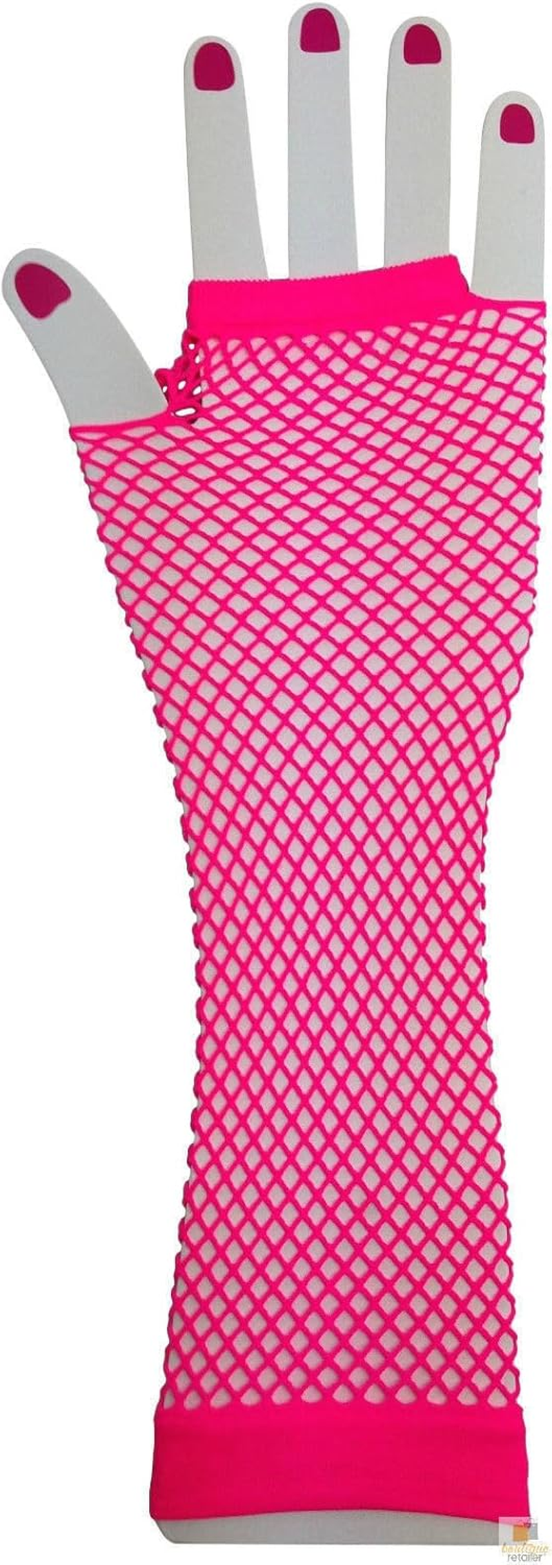 Women'S 70S 80S Elbow Length Fishnet Fingerless Gloves, Hot Pink One Size image number 1