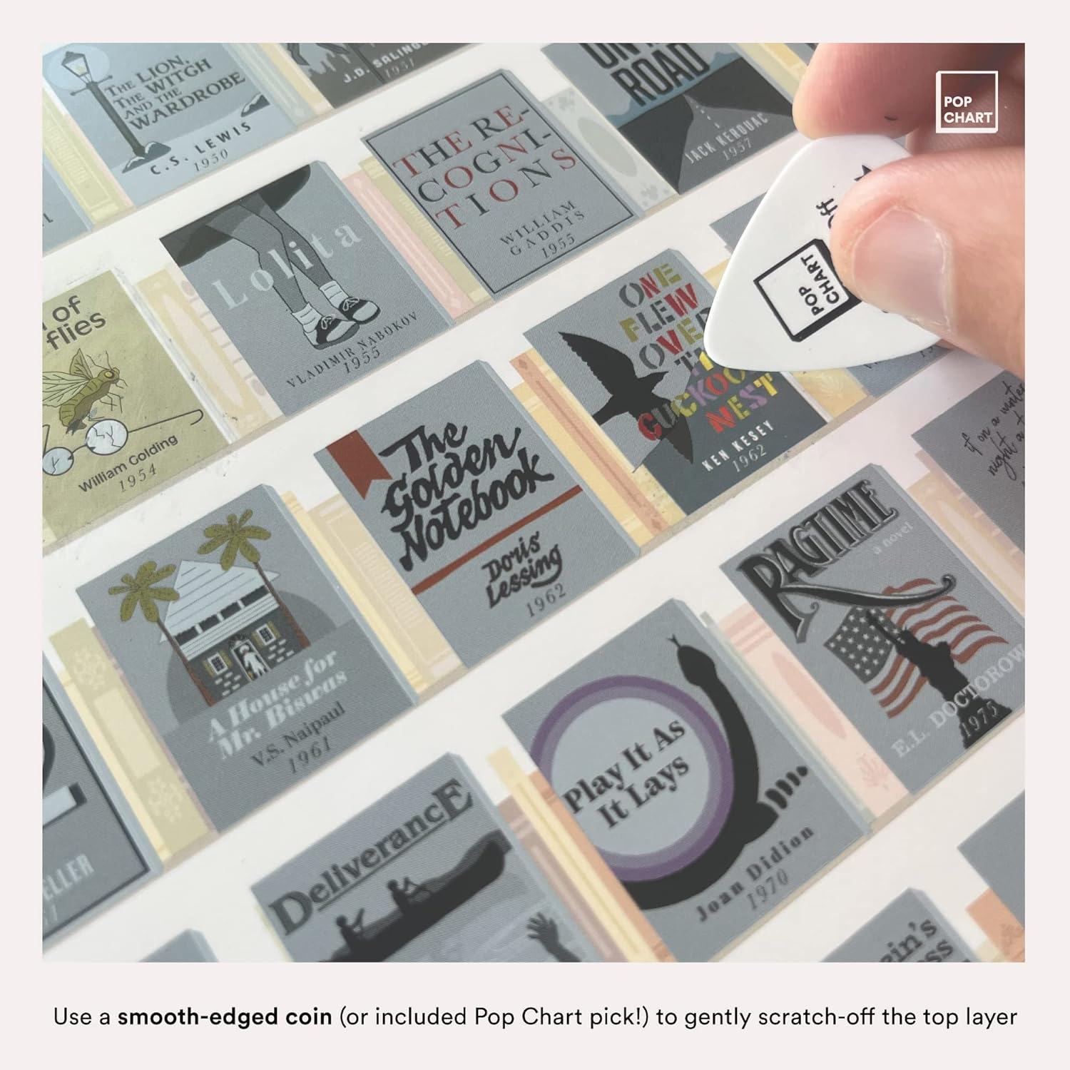 Pop Chart | 100 Essential Novels Scratch-Off Poster | 12" X 16" Scratch-Off Art Print | a Bucket List of the Top 100 Fiction Books | Literary Wall Decor for Home or Classroom | 100% Made in the USA image number 5