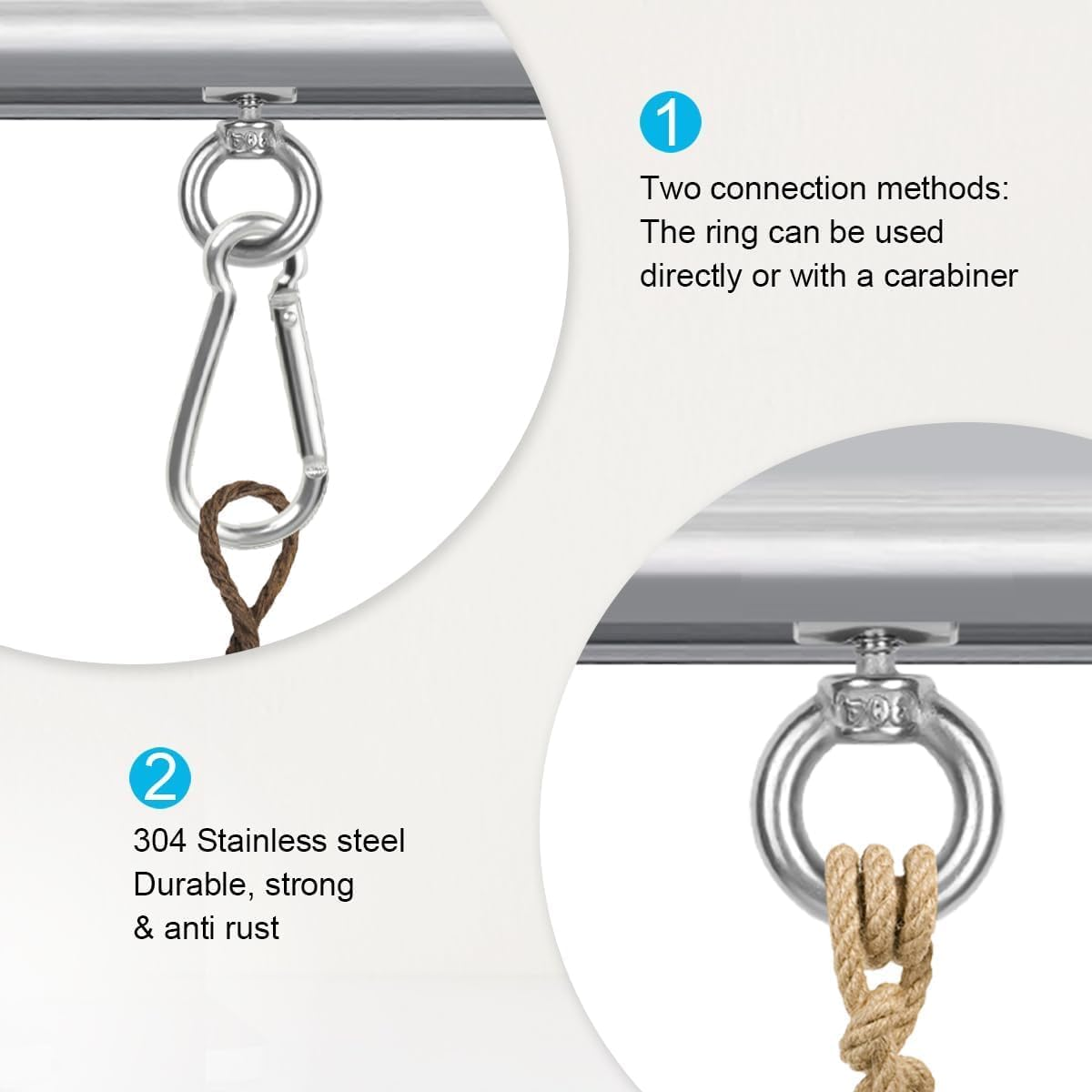 Slzhds Awning Rail Stoppers, 4 Pcs Stainless Steel Awning Piping Stopper 6 Mm with 4 Carabiners, Ideal for Caravan, Motorhome, Campervan - Camping Tent Equipment (4 Set)