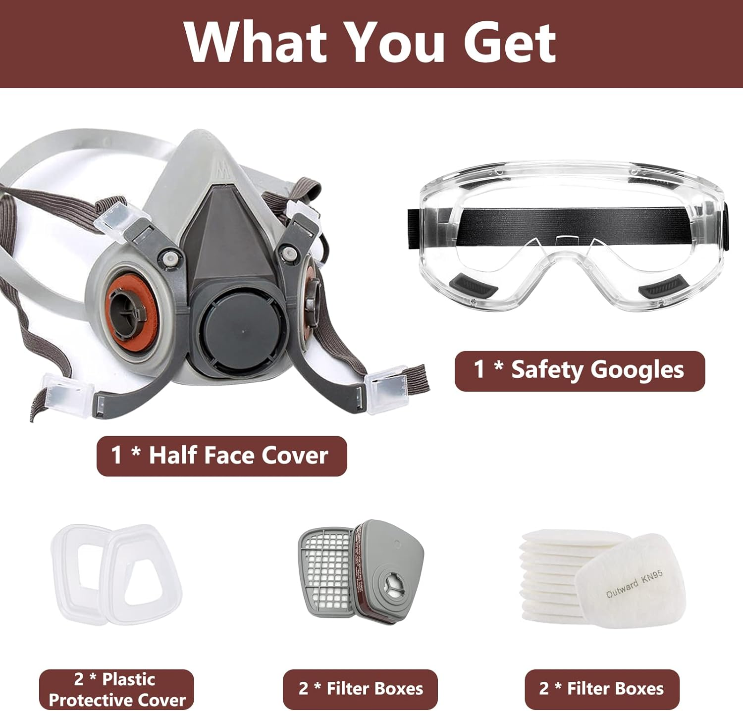 Half Facepiece Reusable Respirator Mask, Half Face Cover Set, Widely Used for Sanding, Cutting, Painting, Woodworking, Polishing, Welding, Spraying, Chemical and Other Work Protection image number 2