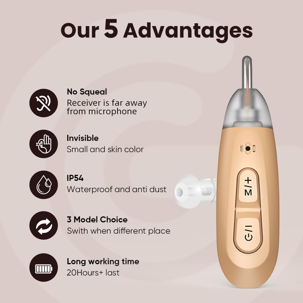 JINGHAO Hearing Aids Amplifiers Rechargeable Hearing Aids for Seniors Adults with Charging Dock (Beige) image number 2