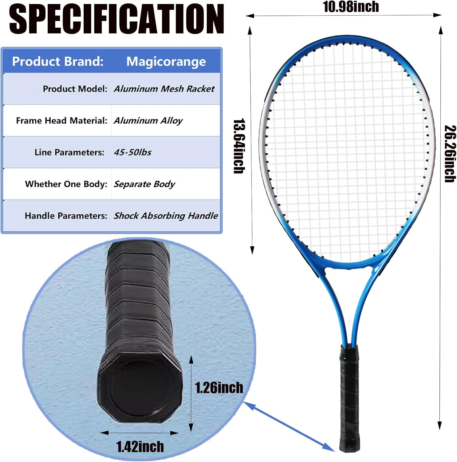 Magicorange Tennis Rackets for Adults 2 Players Recreational Tennis Racquet Set for Beginners and Professional with 4 Tennis Balls, 3 Overgrips, 1 Tennis Bag - Red image number 7