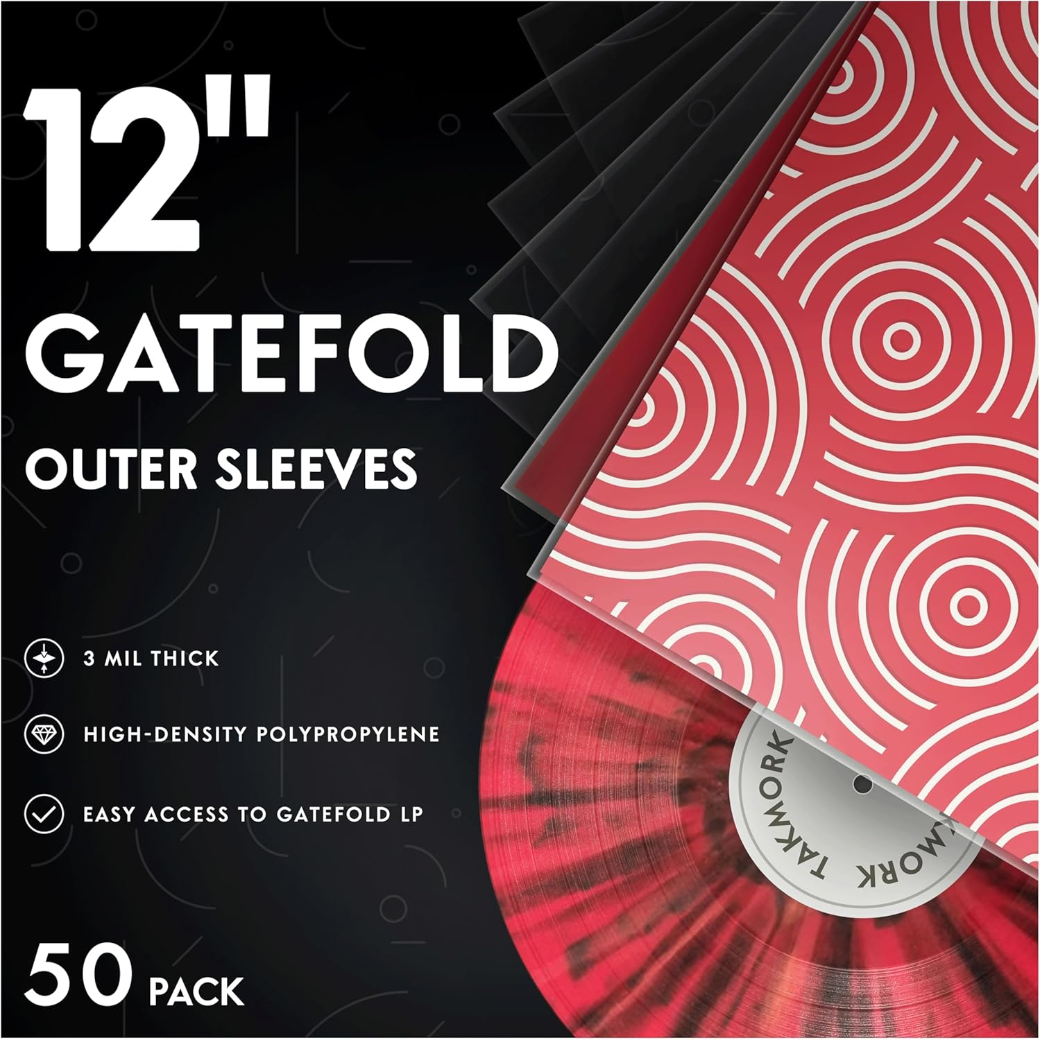 Gatefold Record Albums Outer Sleeves: Plastic Record Sleeves for 12-Inch Vinyl Storage 3 Mil Thick Clear Album Cover Protectors, 50P image number 2