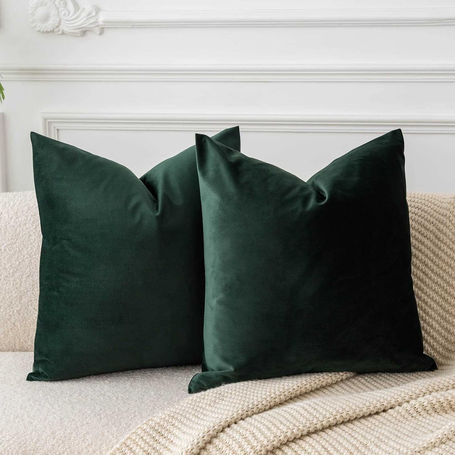 JUSPURBET Decorative Velvet Throw Pillows Covers for Couch Bed Sofa,Pack of 2 Luxury Solid Soft Cushion Cases,26X26 Inches,Khaki