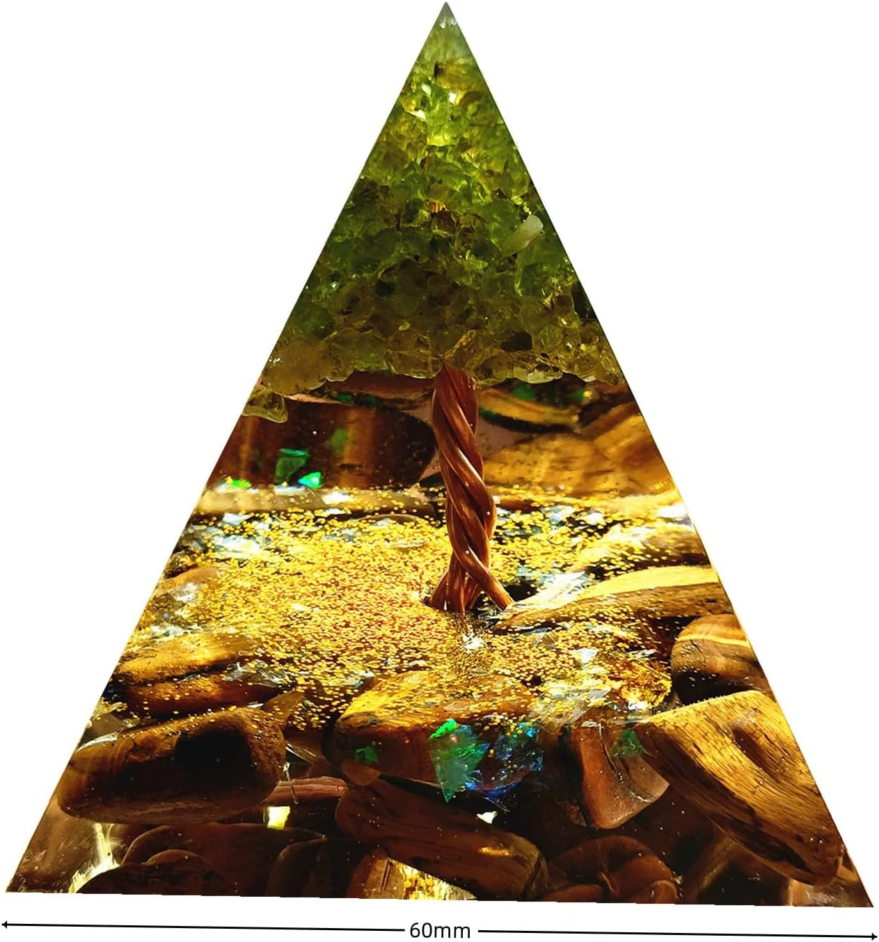 Peridot Tree of Life Orgonite Pyramid with Tiger Eye Stone Reiki Energy Generator Protection Crystal Healing Orgone Pyramids Collection image number 4