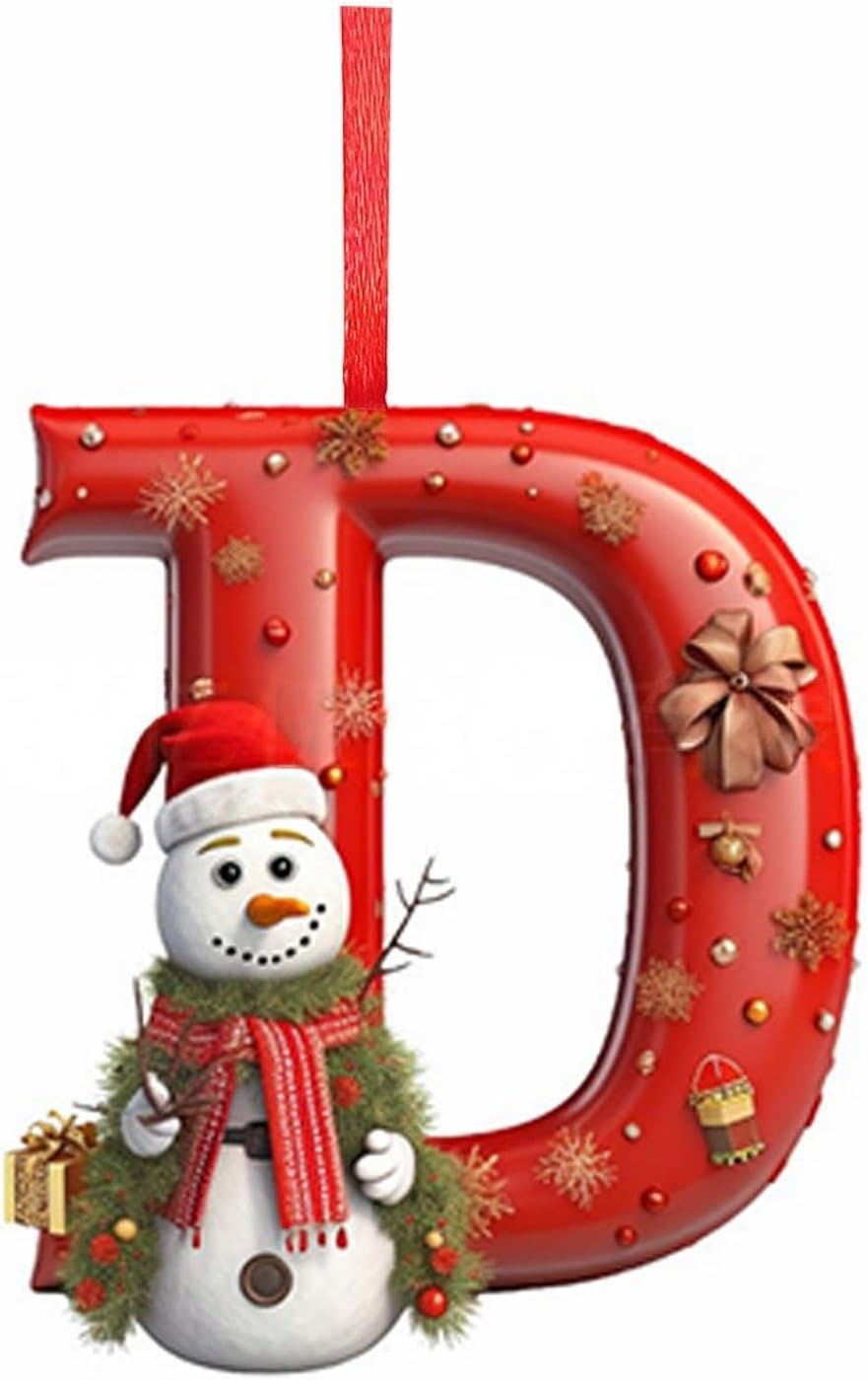 Snurbi 26 2D Letter Christmas Ornaments - Personalised Christmas Tree Decorations for DIY Hanging Letter Christmas Tree Decor (D)