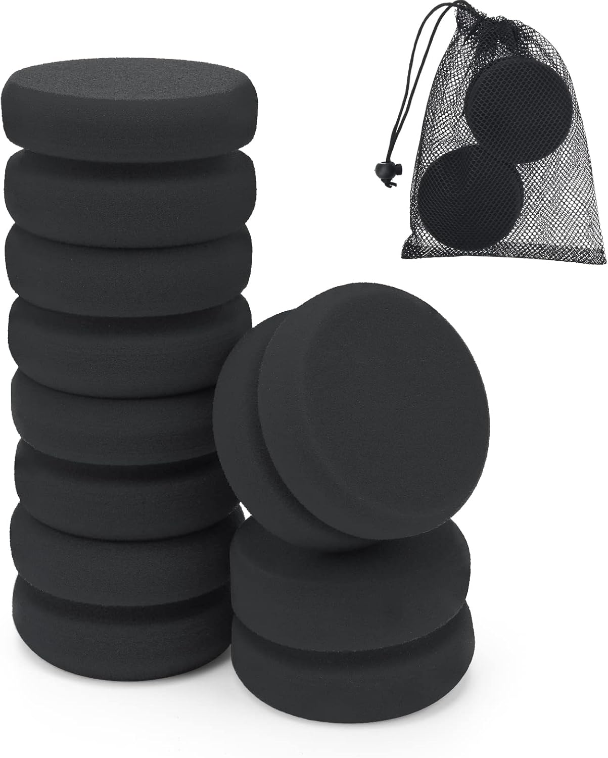 Paint Sponge Black 6Pcs, Boyistar Detail Painting Sponge Double-Side Art Craft round Sponges for Car Waxing, Wall Repairing Kitchen Cleaning Sponges with Storage Mesh Bag (6 Black)