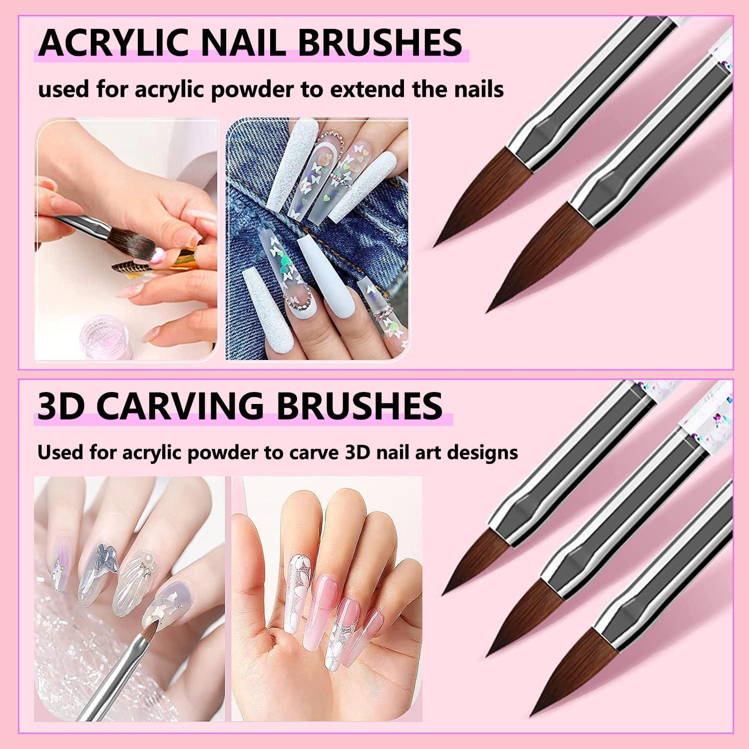 MUSILAN 31Pcs Nail Art Brushes and Nail Art Tools Set, Nail Dotting Tools, Acrylic Nail Brush, Striping Nail Art Brushes for Long Lines, Nail Drawing Pen for Salons & Home DIY Manicure Nail Design - Pink image number 3