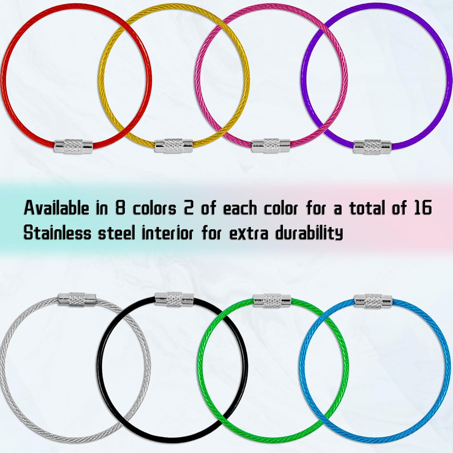 24Pcs Plastic Key Tags, 16 Pack Wire Keychain Cable Large Stainless Ring, Key Tags for ID Name Item Identifiers, Luggage image number 3