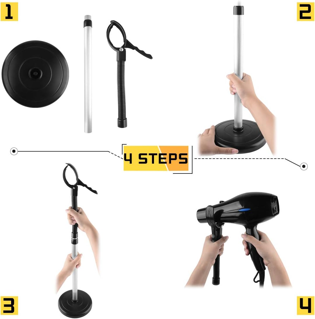 LUEXBOX 360 Degree Rotating Hair Dryer Stand with Heavy Base - Hands-Free Holder, Adjustable Height, Countertop