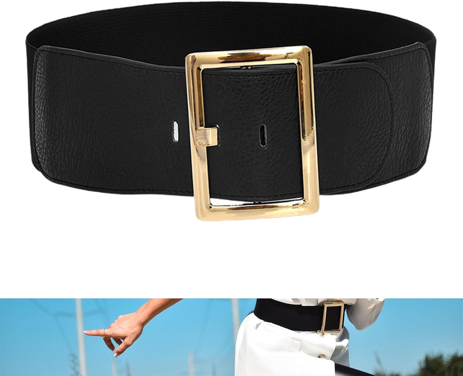 Yuksok Women'S Stretch Belt,Cinch Belt,Wide Elastic Belt, Chic,Soft Vintage Style, Metal Buckle Cinch Waistband Women Wide Waist Belt for Dress Coat image number 6