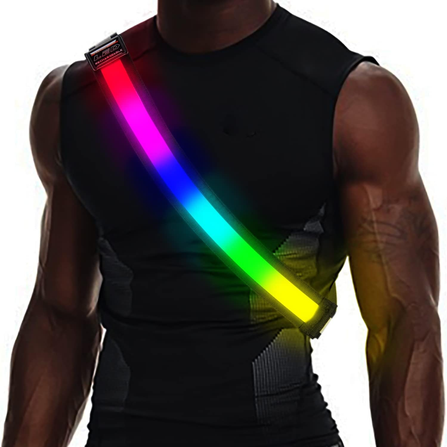 LED Reflective Running Gear,High Visibility Reflective Belt Sash with Safety Light,Usb Rechargeable Adjustable Size Night Reflective Accessories for Night Outdoor Running Walking image number 3