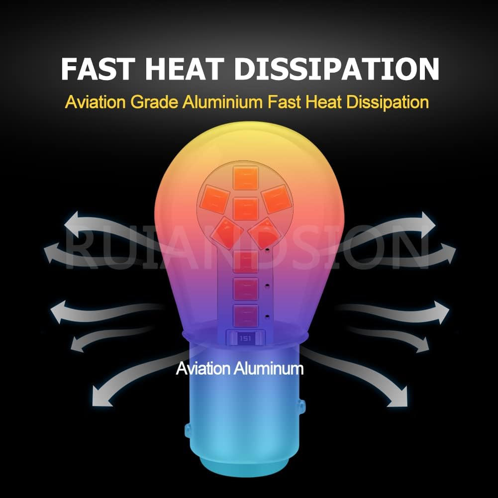 Ruiandsion 2Pcs 1157 BAY15D LED Bulb Red 2057 7508 12V Replacement for Car Brake Rear Stop Tail Lights,Non-Polarity image number 1