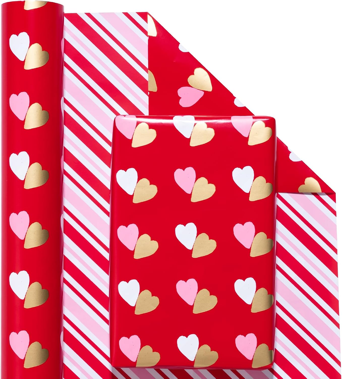 WRAPAHOLIC Reversible Valentine'S Day Wrapping Paper - Mini Roll - 17 Inch X 33 Feet - Double Love Heart Design for Wedding, Anniversary, Birthday, Holiday, Party image number 3