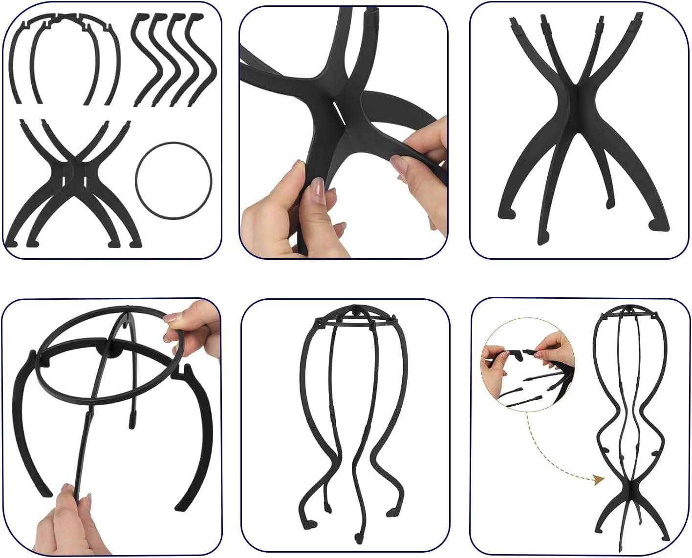 YUNYU Adjustable Wig Stand 50Cm Tall Plastic Display Head for Long Hair Foldable Pack of 2 Black image number 6