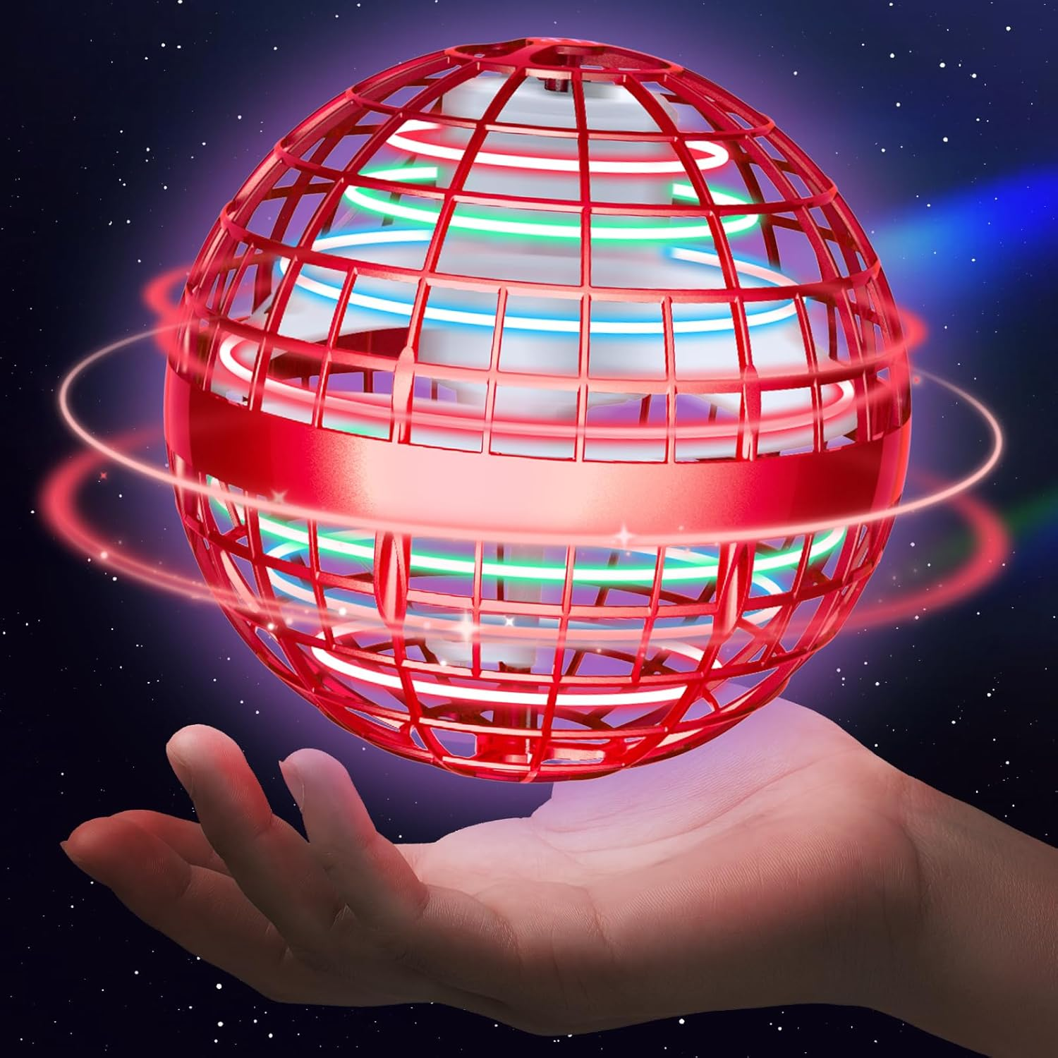 Sosuy 2026 Flying Orb Ball for Kids, Magical Galaxy Hover Cosmic Space Boomerang Rotating Floating Mini Hand Drone Stocking Stuffer Toys for Girls Boys Teen Age 6 7 8 9 10+, RED image number 3