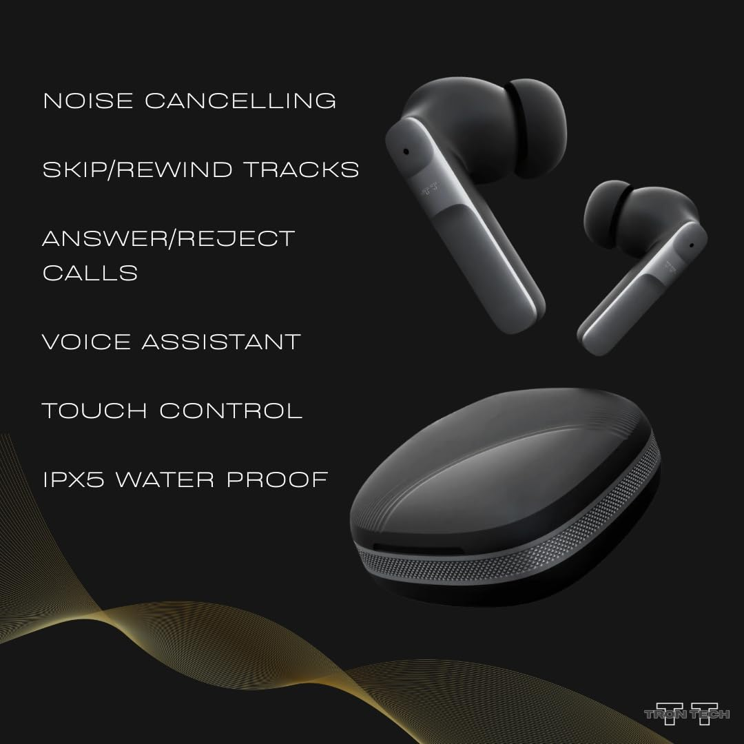 TRON TECH T11 Noise Cancelling Bluetooth 5.3 Wireless Earbuds, Smart Touch Control, Stylish Design, Built-In Microphone, Wireless Charging Case image number 4