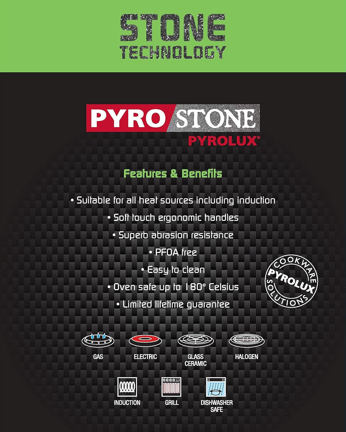 Pyrolux Pyrostone 2-Piece Non-Stick Fry Pan/Skillet Set, 24 & 30 Cm, Black image number 3