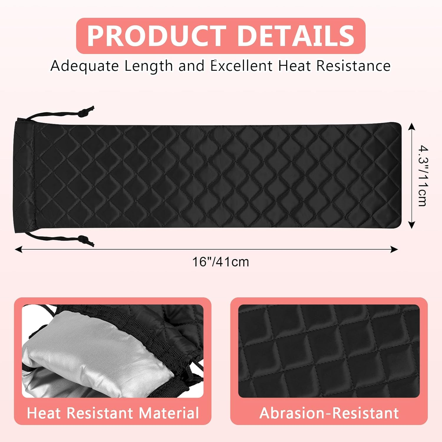 AMIJEAL Heat Resistant Hair Tools Storage Bag Portable Travel Drawstring Organizer Cover Pouch for Curling Iron, Flat Iron, Hair Straightener and Other Styling Tools(16" X 4.3") image number 1