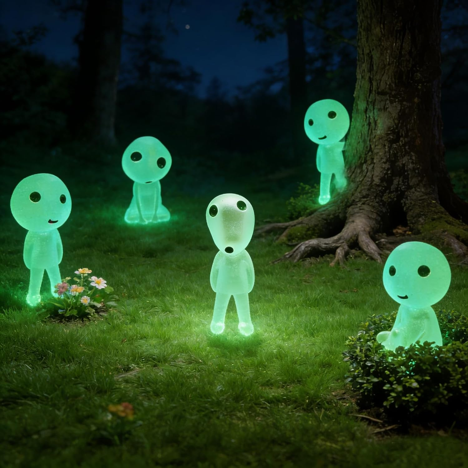 Ponjowl 5 Pcs Luminous Tree Elves Spirit Gardening Potted Decoration Micro Landscape Figures Ornament Fluorescent Green image number 4
