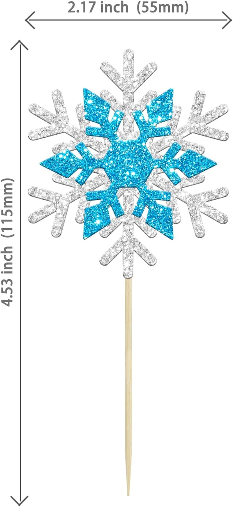 24Pcs Double Layers Snowflake Cupcake Toppers Glitter Winter Theme Snowflake Cupcake Picks Decorations for Baby Shower Kids Birthday Christmas Party Supplies