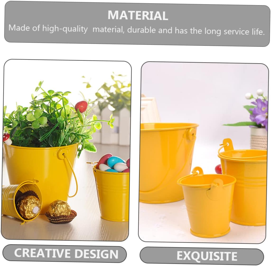 Outanaya 2Pcs Tinplate Flower Buckets for Garden Decoration Vintage Style Planter Containers for Indoor and Outdoor Use for Flower Arrangements and Home Storage image number 3