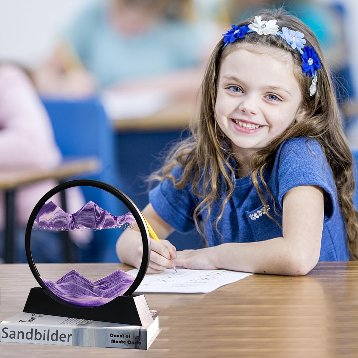 Sandbilder-Moving Sand Art Decor, Falling Picture in Motion, 3D Deep Sea Sandscape, Flowing Relaxing Toy, Rotating Display for Desktop Office Home (Purple, 12") image number 5