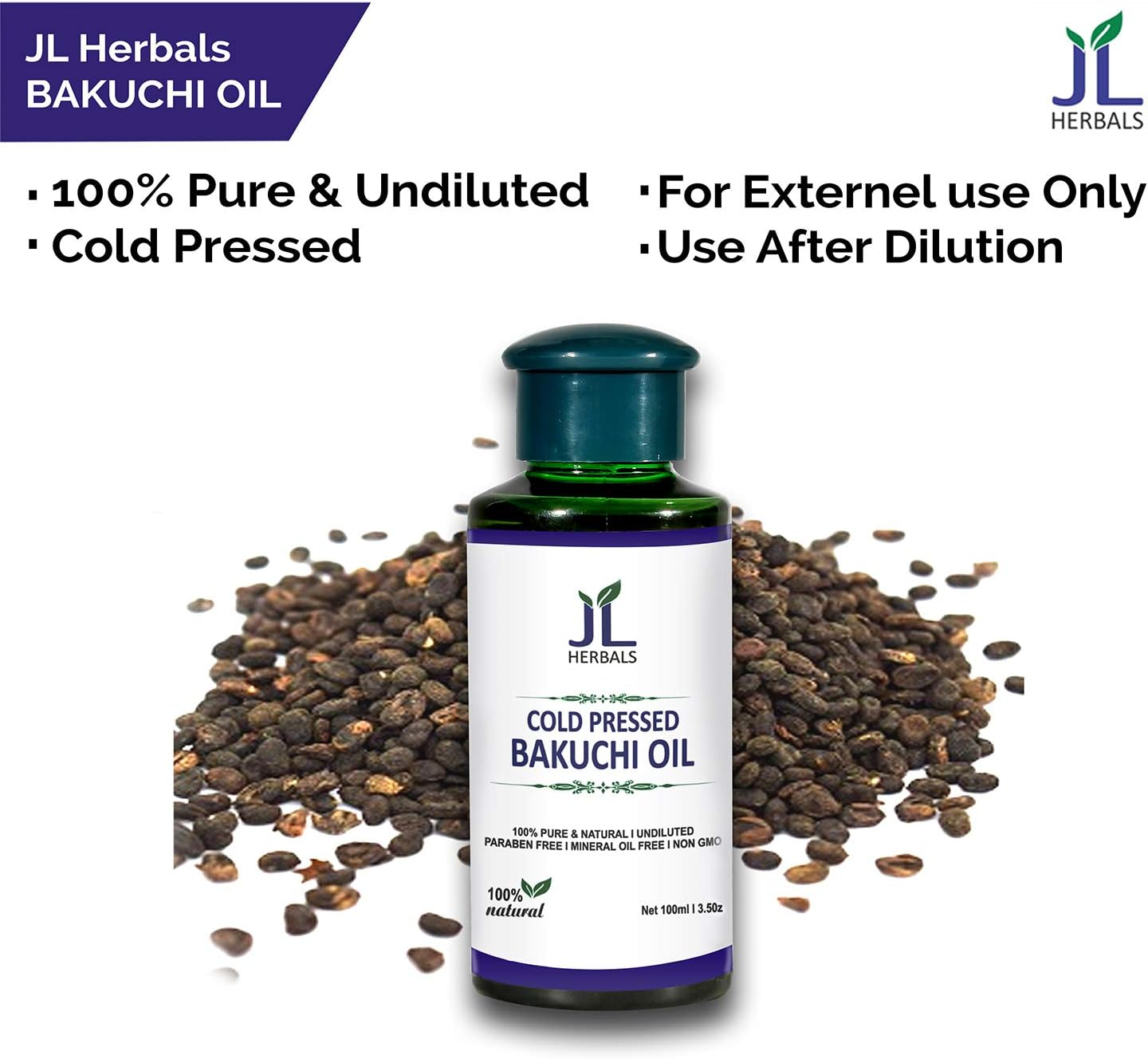 JL Herbals Bakuchi Oil 100Ml (3.5 Fl.Oz) | Babchi | Psoralea Corylifolia | 100% Pure & Undiluted | Cold Pressed | for External USE ONLY | USE after Dilution